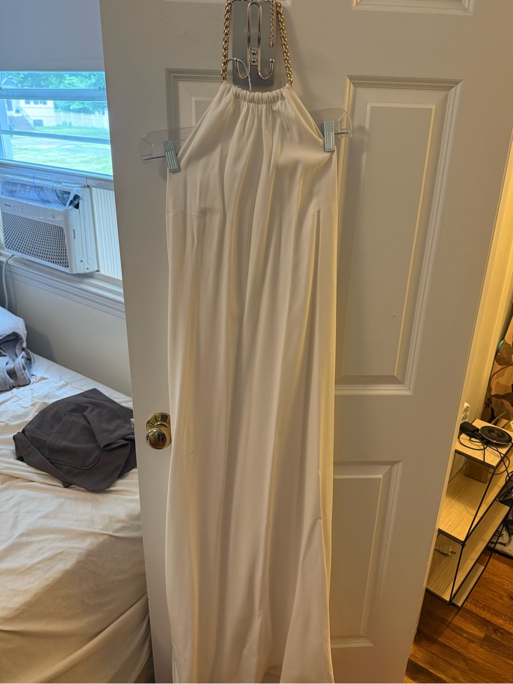 Banana Republic Ivory Halter Maxi Dress with Gold Chain Strap